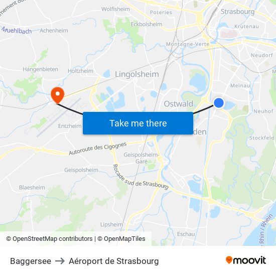 Baggersee to Aéroport de Strasbourg map
