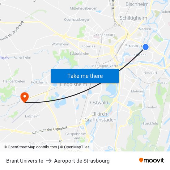 Brant Université to Aéroport de Strasbourg map