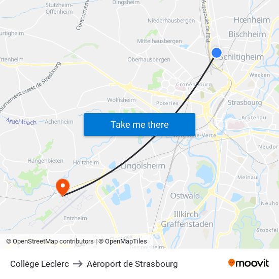 Collège Leclerc to Aéroport de Strasbourg map