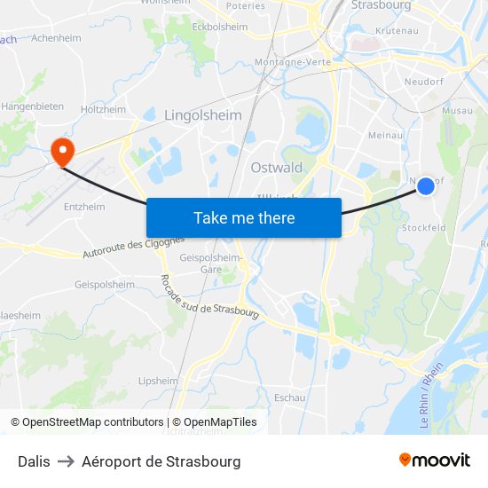 Dalis to Aéroport de Strasbourg map