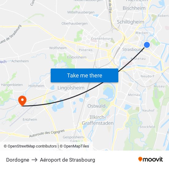 Dordogne to Aéroport de Strasbourg map