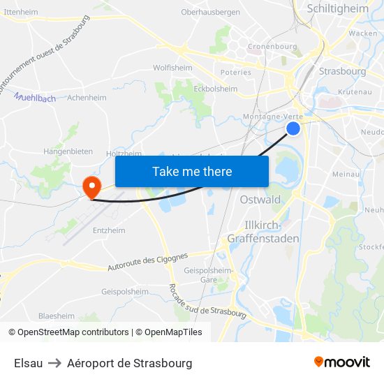 Elsau to Aéroport de Strasbourg map