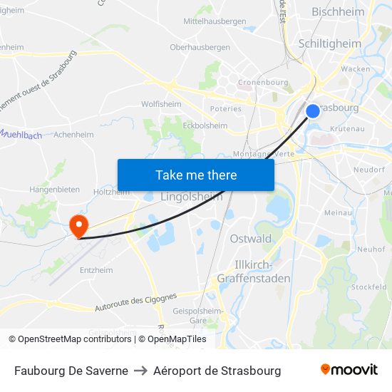 Faubourg De Saverne to Aéroport de Strasbourg map