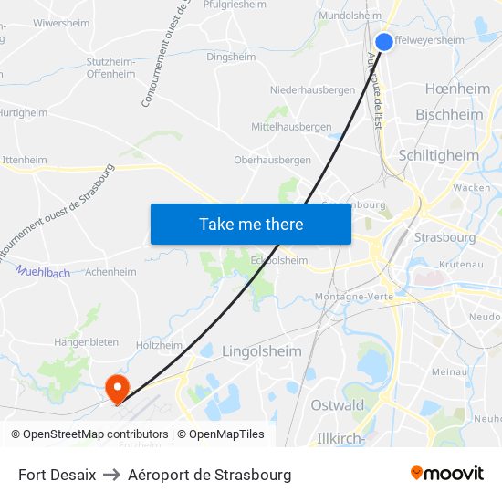 Fort Desaix to Aéroport de Strasbourg map