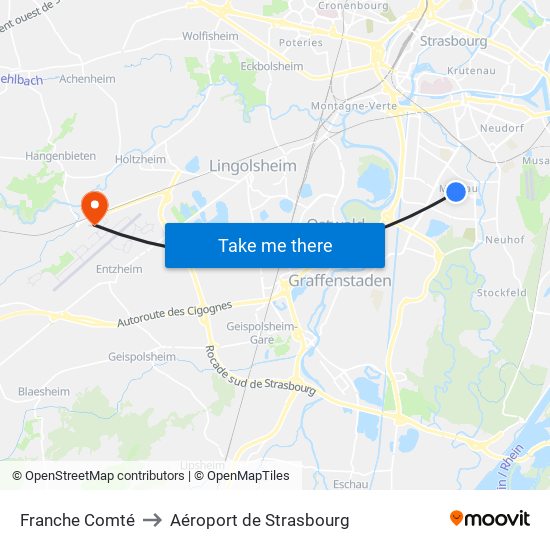 Franche Comté to Aéroport de Strasbourg map