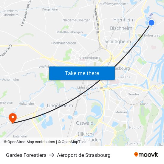 Gardes Forestiers to Aéroport de Strasbourg map