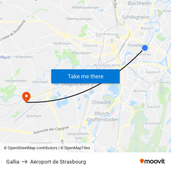 Gallia to Aéroport de Strasbourg map
