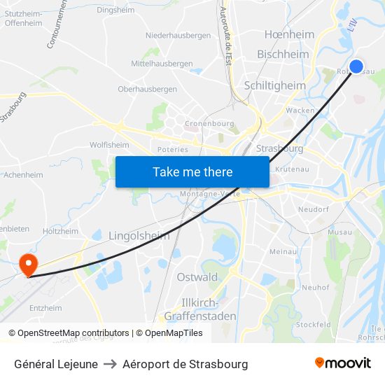 Général Lejeune to Aéroport de Strasbourg map