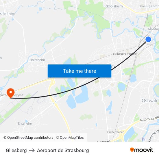 Gliesberg to Aéroport de Strasbourg map