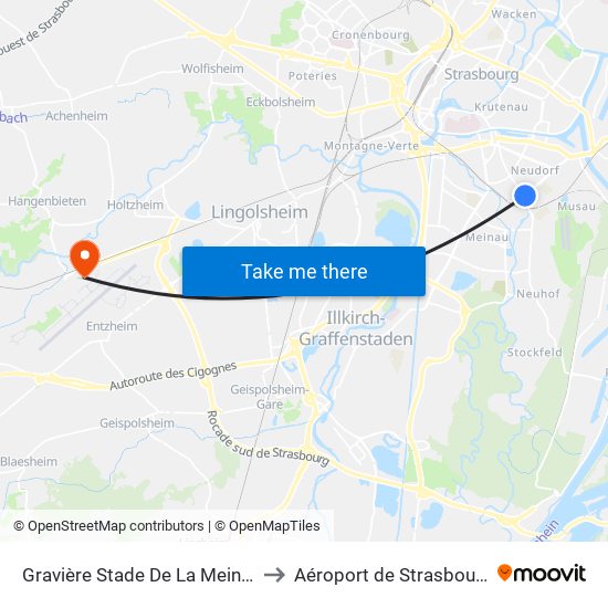 Gravière Stade De La Meinau to Aéroport de Strasbourg map