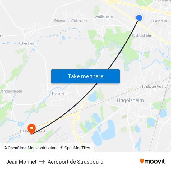 Jean Monnet to Aéroport de Strasbourg map