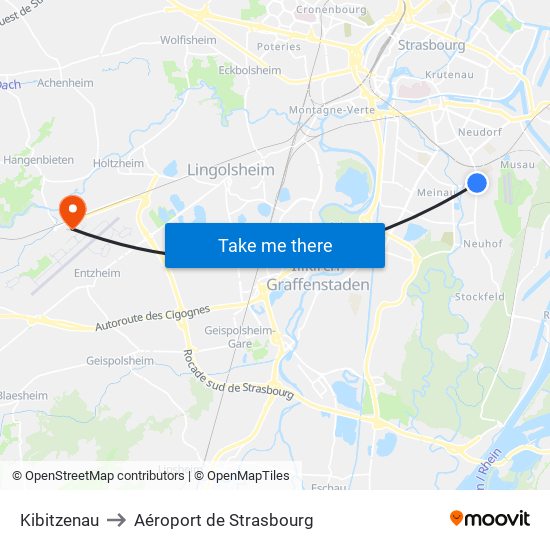 Kibitzenau to Aéroport de Strasbourg map