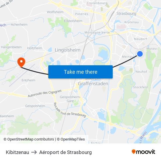 Kibitzenau to Aéroport de Strasbourg map