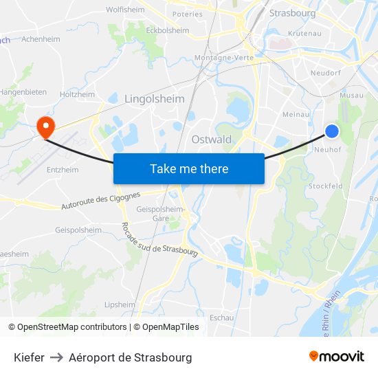 Kiefer to Aéroport de Strasbourg map