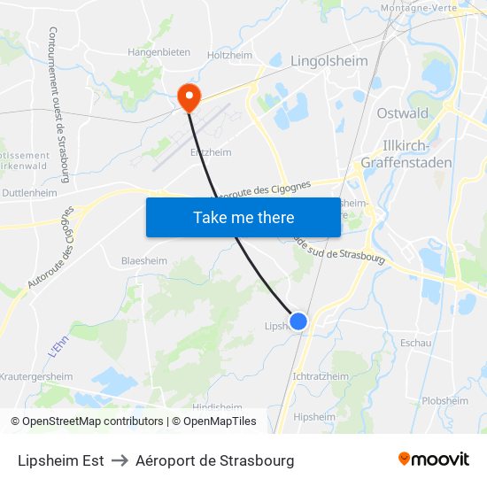 Lipsheim Est to Aéroport de Strasbourg map