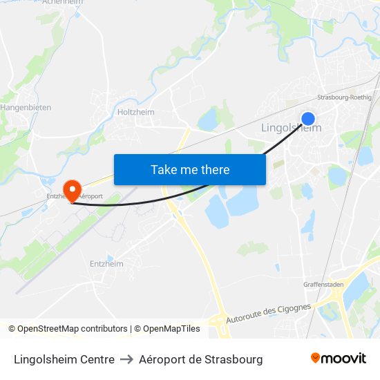 Lingolsheim Centre to Aéroport de Strasbourg map