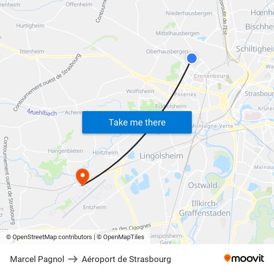 Marcel Pagnol to Aéroport de Strasbourg map