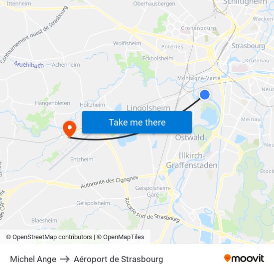 Michel Ange to Aéroport de Strasbourg map
