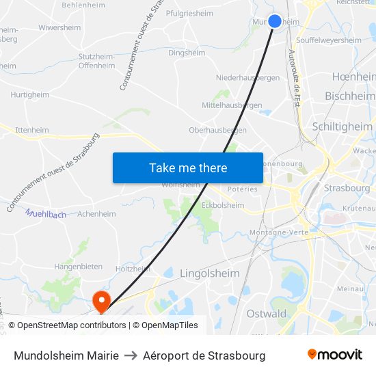 Mundolsheim Mairie to Aéroport de Strasbourg map