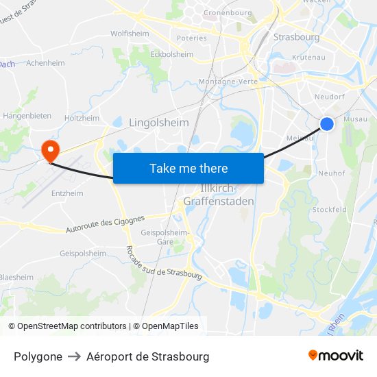 Polygone to Aéroport de Strasbourg map