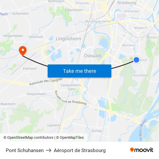 Pont Schuhansen to Aéroport de Strasbourg map