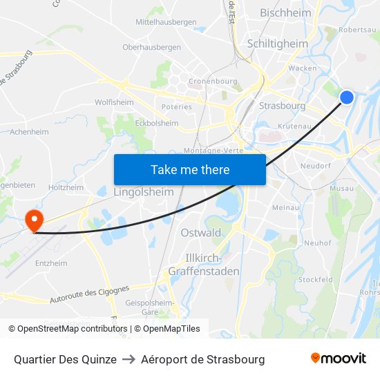 Quartier Des Quinze to Aéroport de Strasbourg map