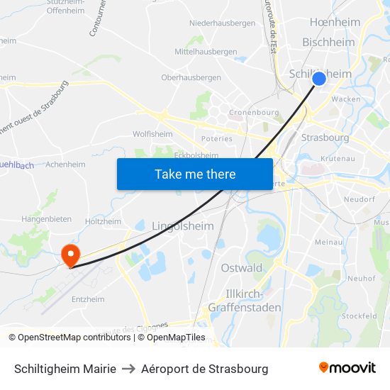 Schiltigheim Mairie to Aéroport de Strasbourg map