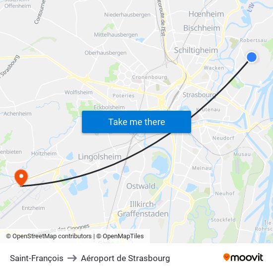 Saint-François to Aéroport de Strasbourg map