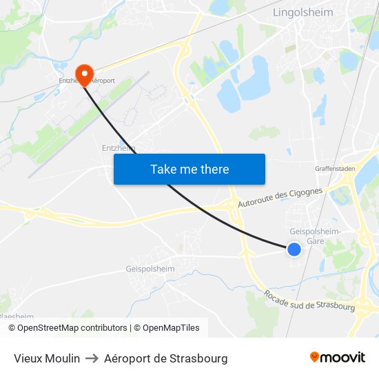 Vieux Moulin to Aéroport de Strasbourg map