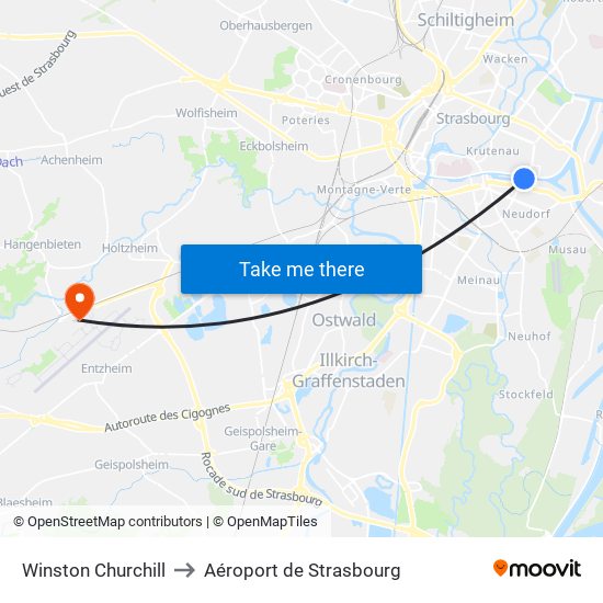 Winston Churchill to Aéroport de Strasbourg map