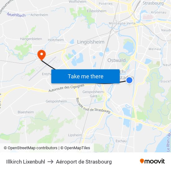 Illkirch Lixenbuhl to Aéroport de Strasbourg map