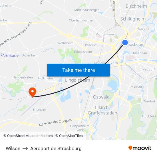 Wilson to Aéroport de Strasbourg map