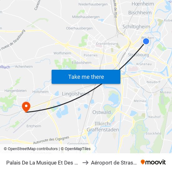 Palais De La Musique Et Des Congrès to Aéroport de Strasbourg map