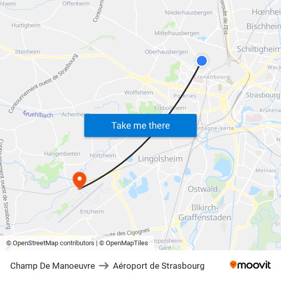 Champ De Manoeuvre to Aéroport de Strasbourg map