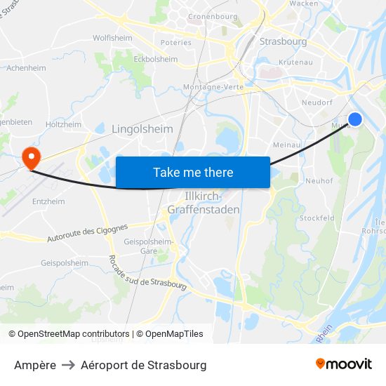 Ampère to Aéroport de Strasbourg map