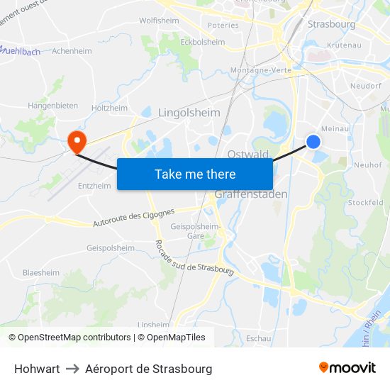 Hohwart to Aéroport de Strasbourg map