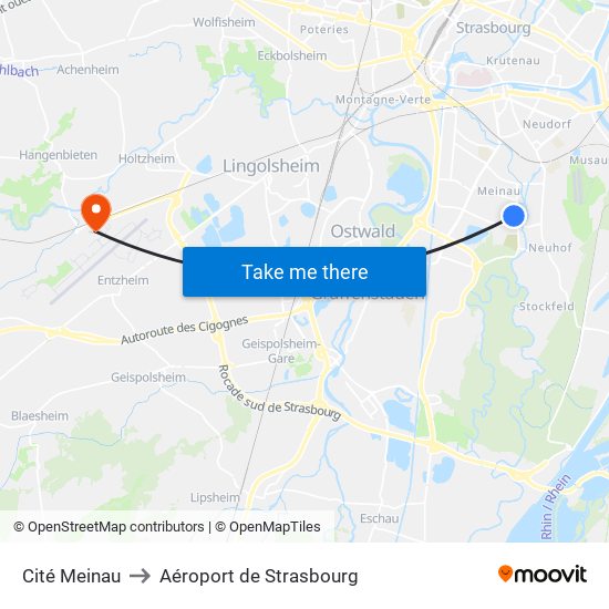Cité Meinau to Aéroport de Strasbourg map