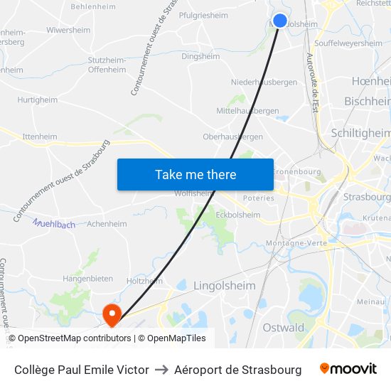 Collège Paul Emile Victor to Aéroport de Strasbourg map