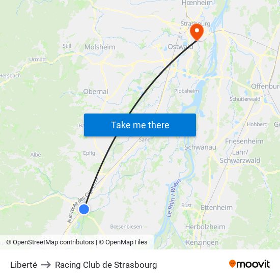 Liberté to Racing Club de Strasbourg map