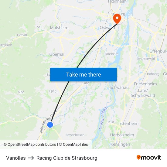 Vanolles to Racing Club de Strasbourg map