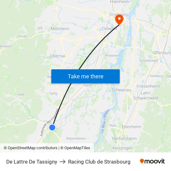 De Lattre De Tassigny to Racing Club de Strasbourg map