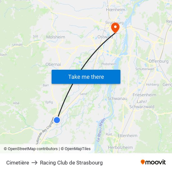Cimetière to Racing Club de Strasbourg map