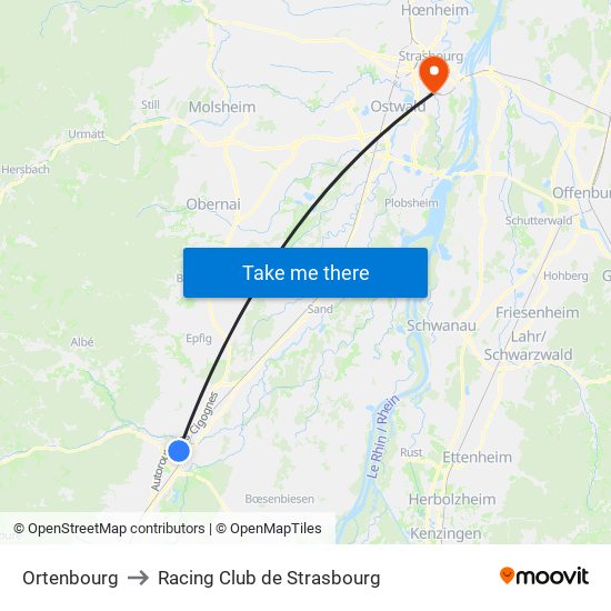 Ortenbourg to Racing Club de Strasbourg map