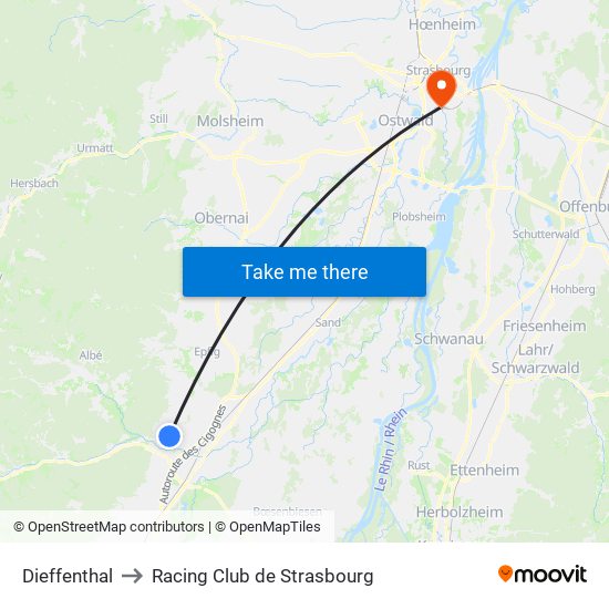 Dieffenthal to Racing Club de Strasbourg map