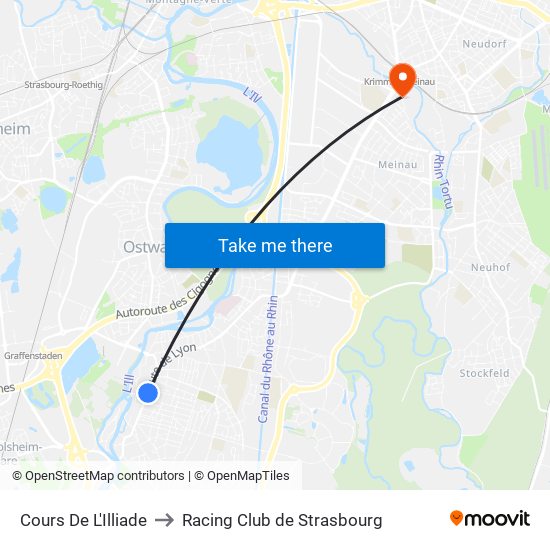Cours De L'Illiade to Racing Club de Strasbourg map