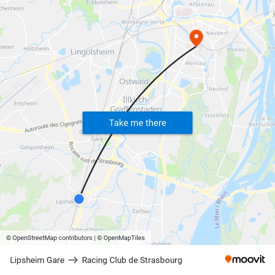 Lipsheim Gare to Racing Club de Strasbourg map