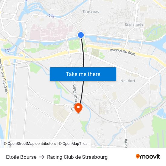 Etoile Bourse to Racing Club de Strasbourg map