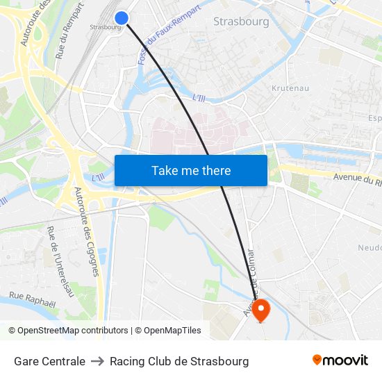 Gare Centrale to Racing Club de Strasbourg map
