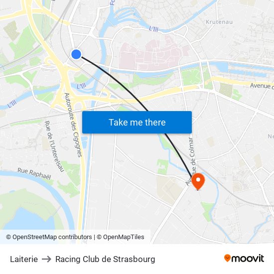 Laiterie to Racing Club de Strasbourg map