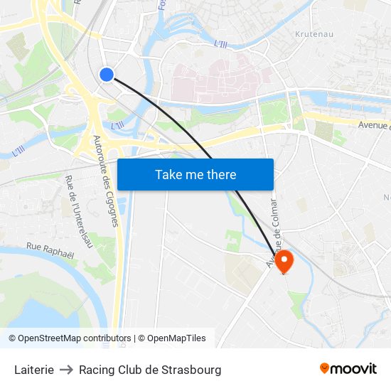 Laiterie to Racing Club de Strasbourg map